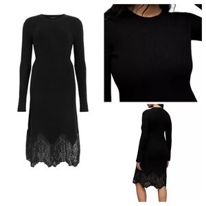 AllSaints Milly Wool Lace-Hem Midi-Dress, Black